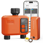 XinFuture wifi water timer range graphic shows 984 ft connectivity for large gardens