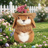 Xintim Easter Bunny figurine with flower hat adds festive outdoor charm.