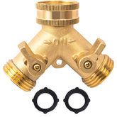 Xiny Tool hose splitter with two valves enabling dual watering tasks.