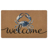 XLDLIOO Blue Crab Welcome Doormat front view for indoor and outdoor entryways.