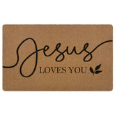 XLDLIOO Christian Jesus Loves You doormat pattern closeup for a welcoming design