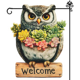 Xmoyaas Owl Garden Flag with succulent accents for lively yard decor.