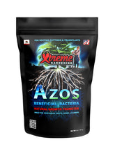 Xtreme Gardening AZOS six-ounce bottle emphasizes nitrogen-fixing bacteria for robust root growth.