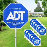 XuYelora A-D-T security sign outdoors in blue with high visibility for day and night
