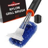 XUDAKAIXIN grill brush with nylon bristles in action protecting grates during cleaning.