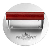 XUDAKAIXIN 6.3-inch burger press top view, even sear and grease drainage benefits