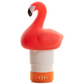 XY-WQ chlorine floater with flamingo top dispenses tablets in pools.