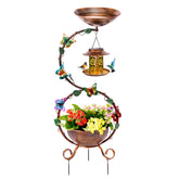 YADOOLIFE bird bath with solar feeder and flower planter pedestal in a sunny garden