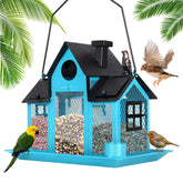 YADOOLIFE solar bird feeder outdoors blue, attracting cardinals and lighting the garden at night