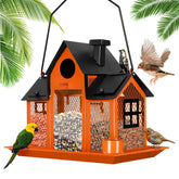 YADOOLIFE Solar Bird Feeder outdoors with orange finish attracting birds by day