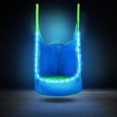 YAERSI Kids Pod Swing Chair with LED lights for indoor play and sensory exploration.