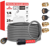 YAMATIC 25ft pressure washer hose with flat layout improves maneuverability around vehicles.