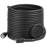 YAMATIC 50ft pressure-washer hose coiled for easy storage and transport.