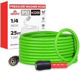 YAMATIC flexible pressure washer hose 25ft showing kink resistance for easy home cleaning.
