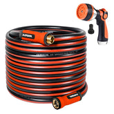 YAMATIC garden hose 75ft extended for long reach watering around the yard.