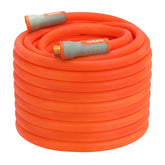 YAMATIC heavy-duty hose with flat coil for tidy storage and smooth watering.