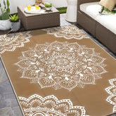 Yamaziot 6x9 brown waterproof outdoor rug, durable for patios and decks.