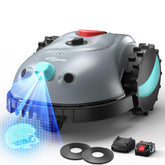 YARDCARE V100 with vision navigation guiding the mower across a lawn.