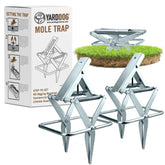 YARDDOG Mole Scissor Trap in step-action pose for easy setup.