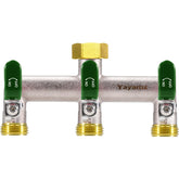 Yayamz 3Way garden hose splitter showing three outlets for simultaneous watering.