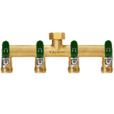 Yayamz brass 4-way hose splitter for durable outdoor watering.