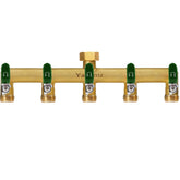 Yayamz 5-way brass diverter for multiple hose connections in the garden.