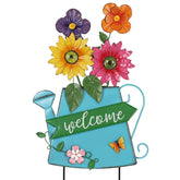 YEAHOME garden stake with watering can and welcome sign brightens the front yard.