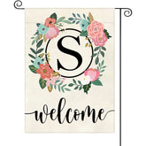YeeCASE monogram garden flag front view with floral design adds welcoming curb appeal.