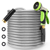 Yeenuo metal garden hose 50ft with kink-free spiral design for easy watering.
