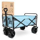 Yesker foldable wagon in blue with 300lb capacity for heavy loads.