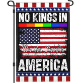 Yesuavt No Kings Day protest flag fluttering outdoors for visibility.