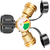 YEYETUO propane splitter 2-way assembly enabling dual-output for two appliances.