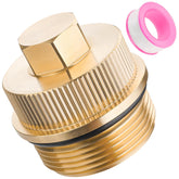 YIBEICO brass drain plug cap assembly close-up showing durable brass construction