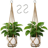 YIBOT macrame plant hanger duo for stylish indoor display and vertical space saving.