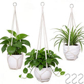 YIBOT 35-inch macrame plant hanger suspends a pot for stylish space-saving display.