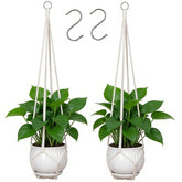 YIBOT macrame plant hanger ivory close-up highlighting detailed knots for chic indoor decor.