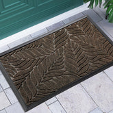 Yimobra front door mat with leaf-pattern design traps debris at the doorstep.