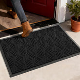 Yimobra front door outdoor mat with triangle pattern traps dirt efficiently.