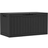 YITAHOME 100 gallon outdoor storage box with lock, weatherproof resin for patio storage.