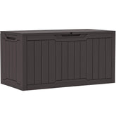 YITAHOME 100 gallon outdoor storage box exterior view in dark brown for weatherproof yard organization