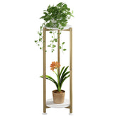 YIZAIJIA two-tier gold round plant stand, front view, showcasing a sturdy metal frame.