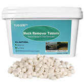YJOJZR pond sludge remover tablets bottle shown for natural pond maintenance.