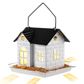 YKNTGIAO Solar Bird Feeder outdoors with hanging setup for nighttime illumination and garden ambiance.
