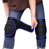 YKTSUJ knee pad in black with blue edge front view for knee protection during chores