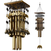 YLYYCC wind chimes outside with a 30-inch wood top and copper tubes for soothing garden tones.