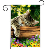 YMYIELD Sleeping Cat Garden Flag front view shows vibrant colors for curb appeal.