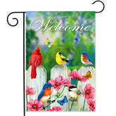 YMYIELD Welcome Friends bird garden flag, double-sided for clear viewing from any angle.