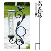 YNGFIL rain gauge with thermometer and bird design for outdoor decor.
