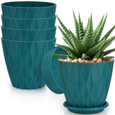 YNNICO 6-inch blue plant pot set with drainage holes for indoor gardening.