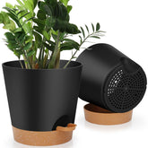 YNNICO 8-Inch self-watering pot in black with a modern silhouette for easy indoor gardening